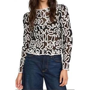 NEW SEA alice women's top embroidery battenberg long sleeve top in multicolor